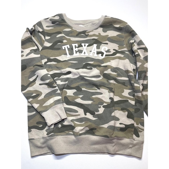 Home State Other - Home State Texas Camo Sweatshirt Large Green Tan Camouflage Fleece Pullover 0382